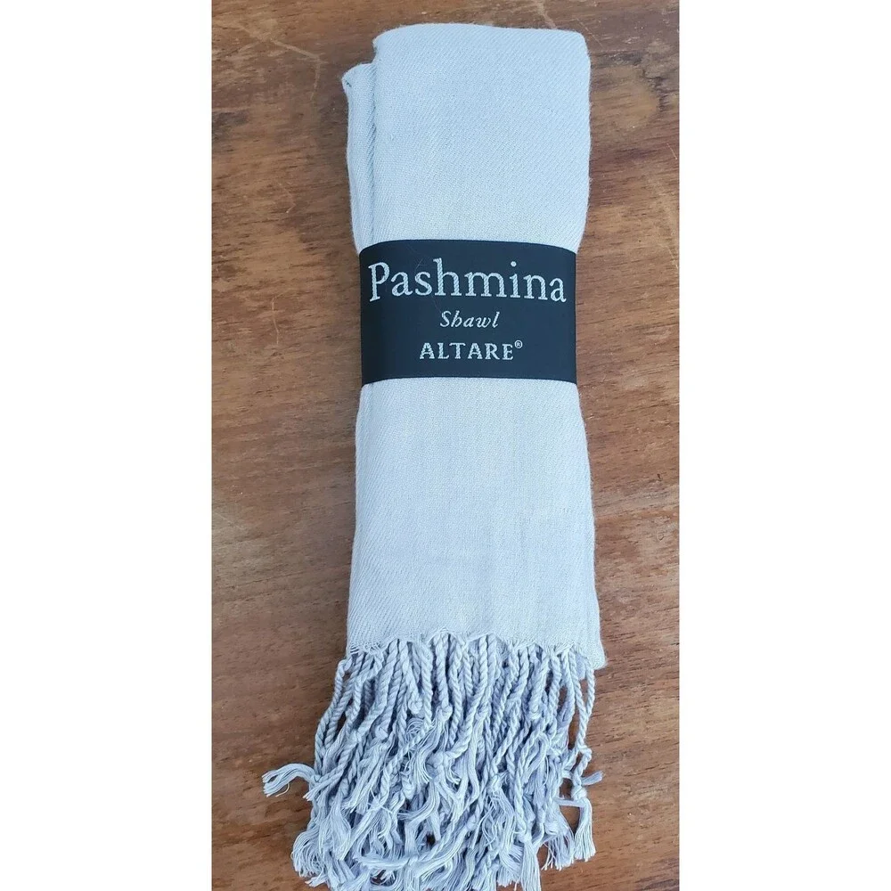 Altare Pashmina Scarf Shawl Wrap Solid Light Gray Lightweight Fringe 22x70